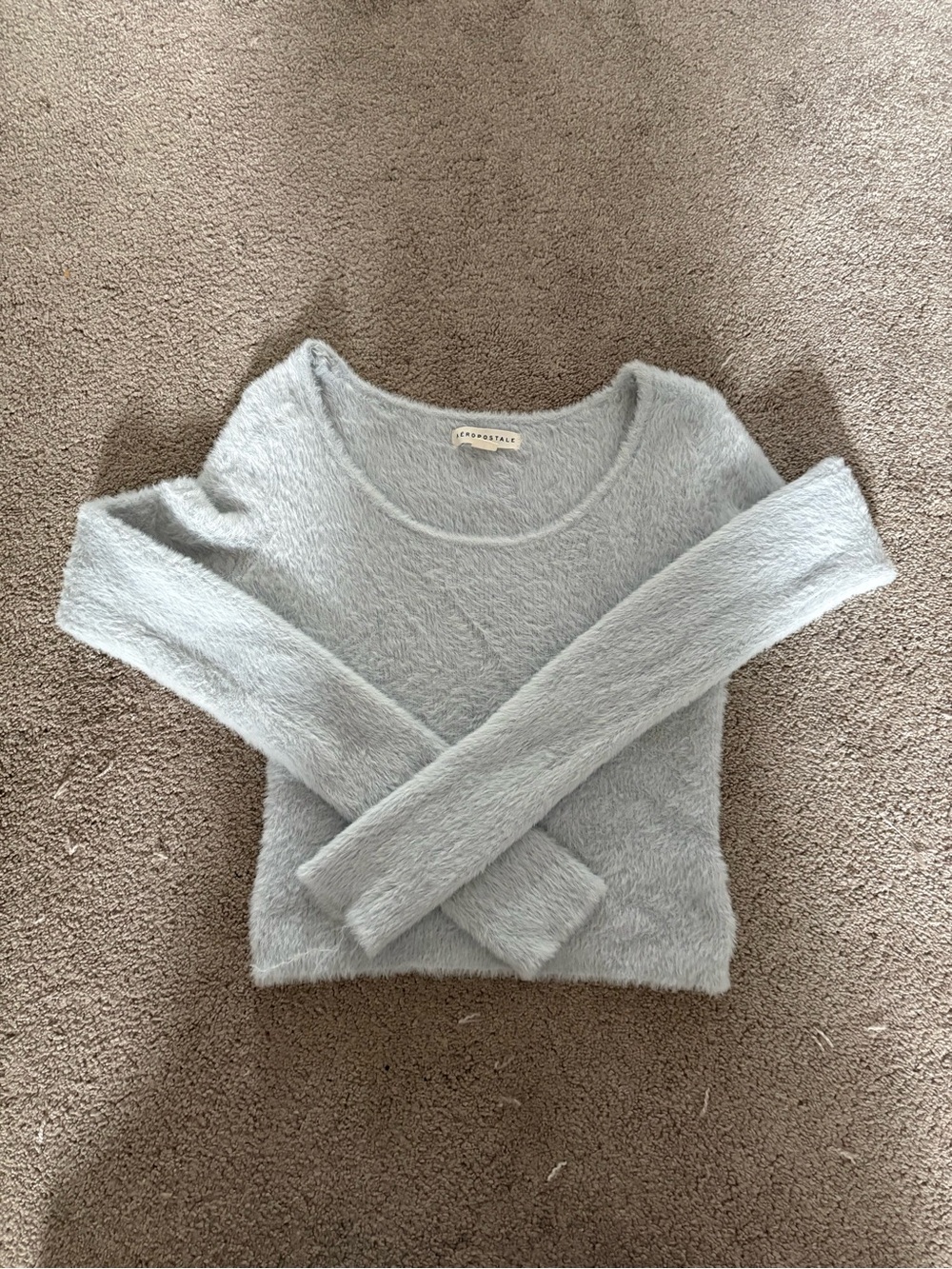 Aeropostale Light Gray Fuzzy Scoop Neck Sweater
